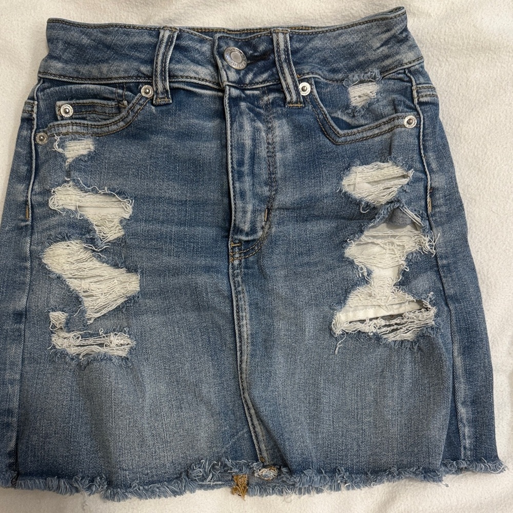 American Eagle Outfitters Blue Distressed Mini Skirt